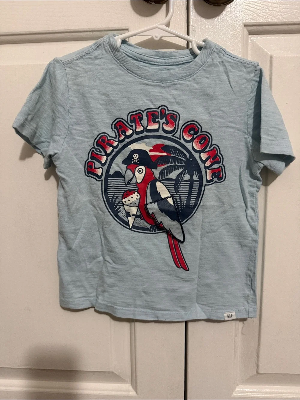 GAP Light Blue Tee with Red & Navy Pirate Parrot Art